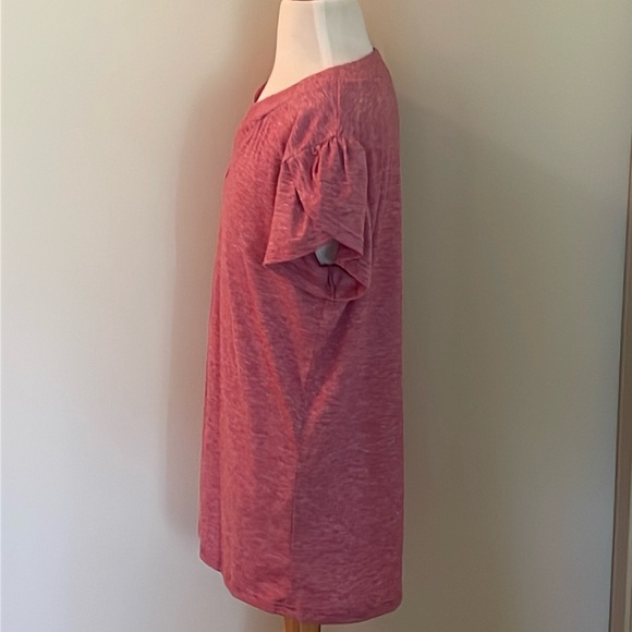For Sale~EUC Woman’s Small Pink Colored Ruffled Short Sleeve V~Neck T~Shirt - Picture 3 of 7